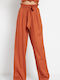 Funky Buddha Women's High-waisted Fabric Trousers with Elastic in Regular Fit Terracota