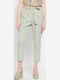 FBL007-10502 Women's High-waisted Fabric Capri Trousers with Elastic Regular Fit Light Green