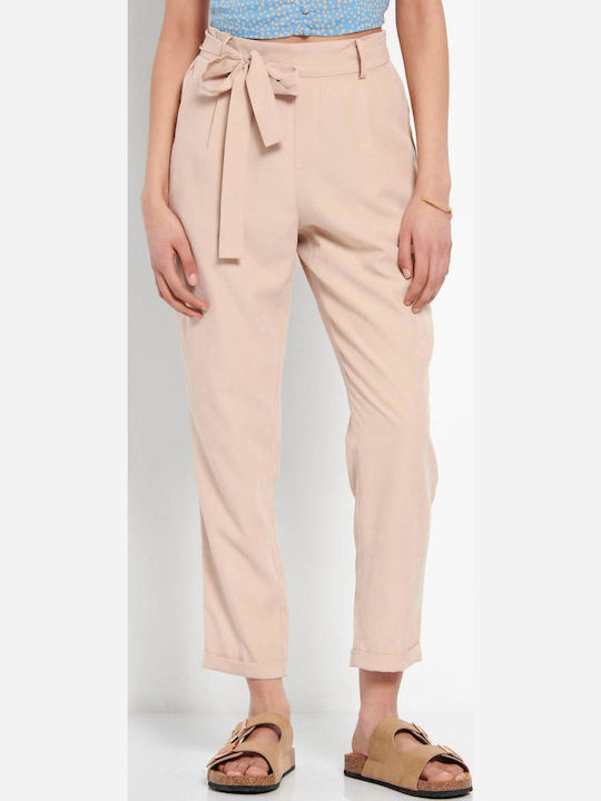 FBL007-10502 Women's High-waisted Fabric Capri Trousers Oat Milk