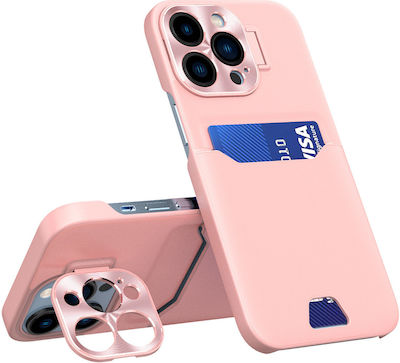 Hurtel Stand Case Synthetic Leather Back Cover with Credit Card Holder Pink (iPhone 14 Pro Max)