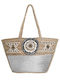 Ble Resort Collection Сламена Плажна чанта с портмоне с етнически дизайн сребърен