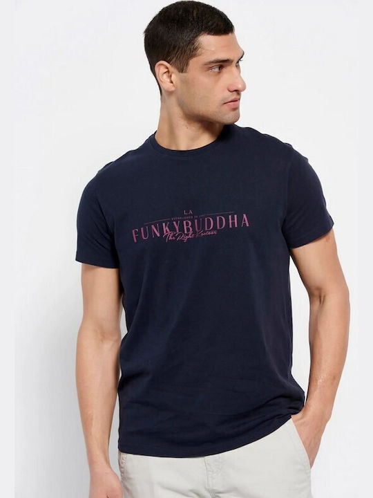 Funky Buddha Ανδρικό T-shirt Navy Μπλε με Στάμπα