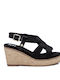 Xti Women's Fabric Ankle Strap Platforms Black