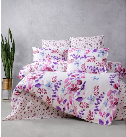 Mc Decor Σετ Παπλωματοθήκη Βαμβακερή Μονή με Μαξιλαροθήκη 160x240cm Flower Lila