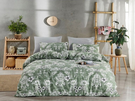Mc Decor Σετ Παπλωματοθήκη Βαμβακερή Μονή με Μαξιλαροθήκη 160x240cm Daisy Πράσινη