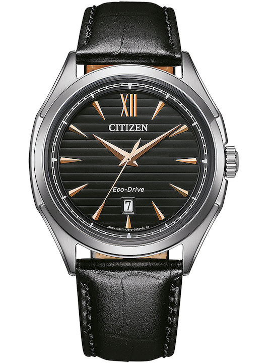 Citizen Ανδρικό Ρολόι 41mm Μπαταρίας με Μαύρο Δερμάτινο Λουράκι