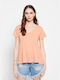 Funky Buddha Women's T-shirt with V Neckline Apricot