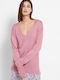 Funky Buddha Women's Long Sleeve Pullover Cotton with V Neck Vintage Pink