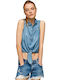Winova Women's Denim Monochrome Sleeveless Shirt Blue
