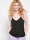 Funky Buddha Women's Athletic Blouse with Straps with V Neckline Black