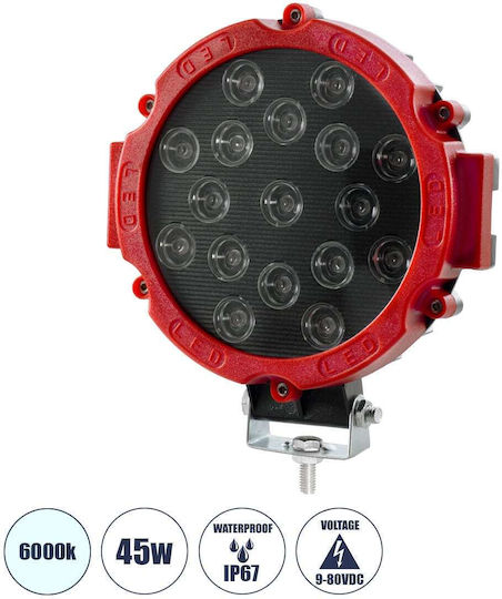 GloboStar Round Waterproof Car Headlight LED Renault Master 12V 45W 20cm with Red Lighting 1 Piece