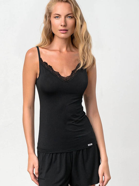 Vamp Women's T-Shirt with Spaghetti Strap Black