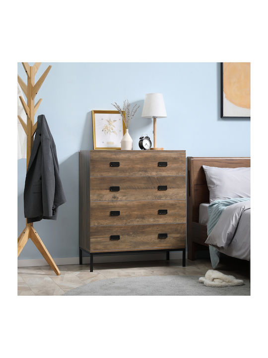Wooden Bedroom Chest of Drawers With 4 Brown Drawers 80x39x95cm