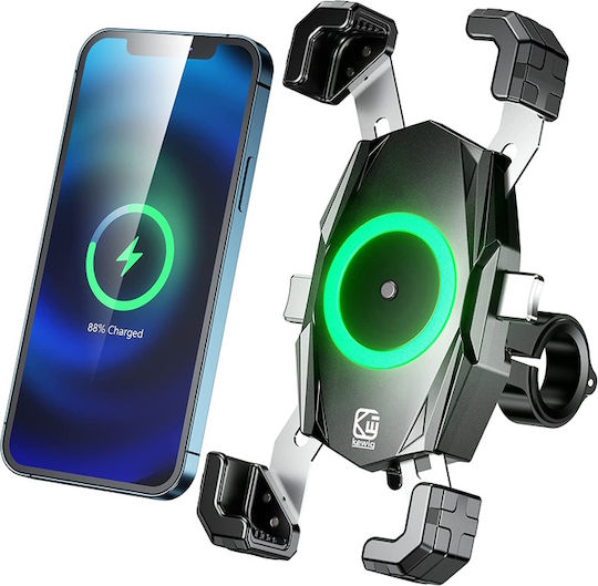 Kewig M22-Α Motorcycle Phone Mount with Adjustable Arm for Steering Wheel 3.5" to 7.0" for Bike/Bike with Qi Wireless Charging and Type-C