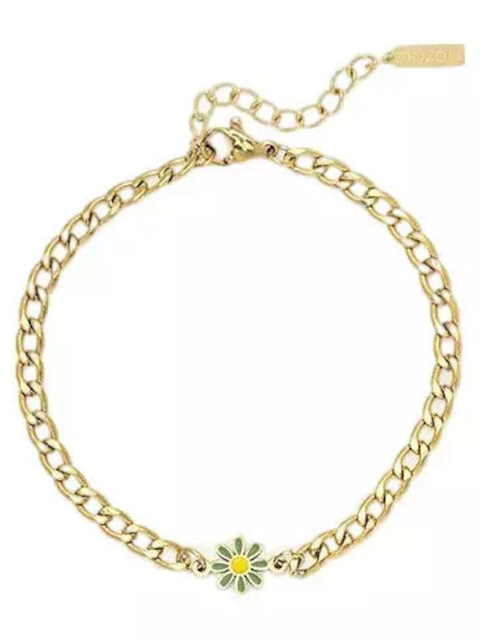Oozoo Women's Chain Bracelet with Flower Design in Gold Plated Stainless Steel 18cm