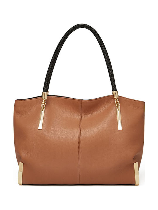 Foxer Δερμάτινη Γυναικεία Τσάντα Shopper Ώμου Καφέ