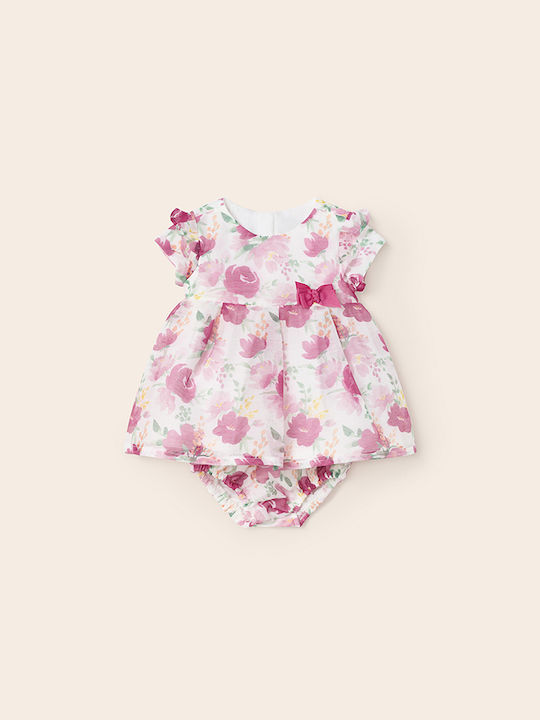 Mayoral Kids Dress Set with Accessories Floral Short Sleeve Pink