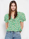 Funky Buddha Women's Athletic Blouse Short Sleeve with V Neckline Green