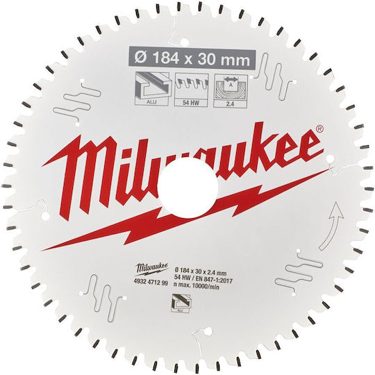Milwaukee Δίσκος Κοπής Αλουμινίου με 54 Δόντια 184mm