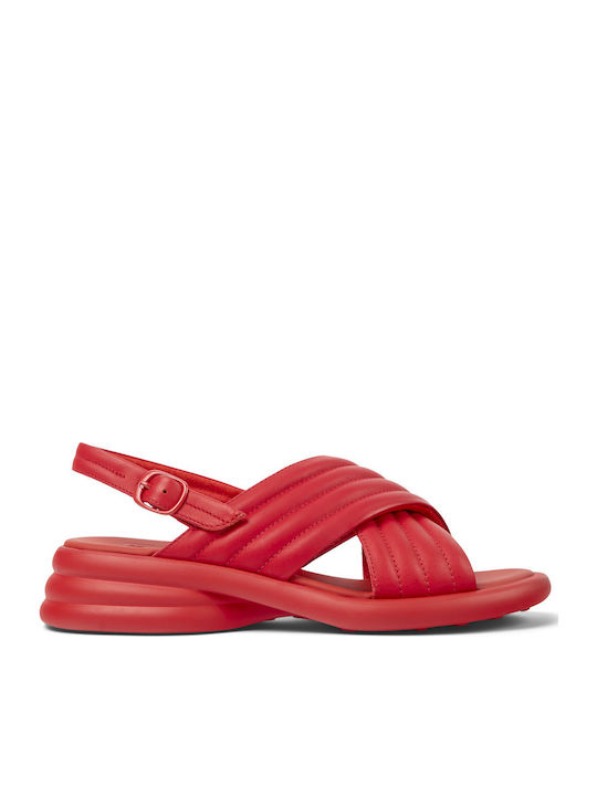 Leather Women's Flat Sandals in Red Color