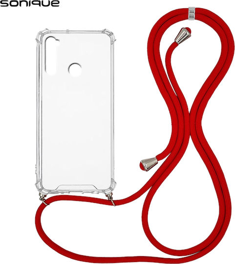 Sonique Armor Back Cover Σιλικόνης με Λουράκι Transparent / Red (Redmi 8)