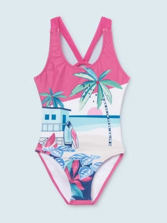 Mayoral Palm Tree Kids Swimwear One-Piece Pink