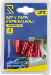 Car Tire Valve Caps Bullets Red 4pcs