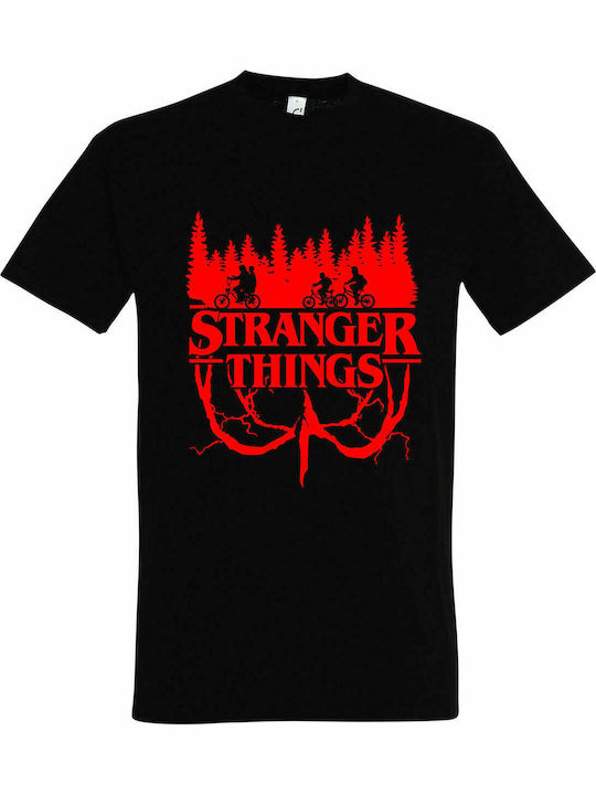 Tricou cu imprimeu Stranger Things Negru