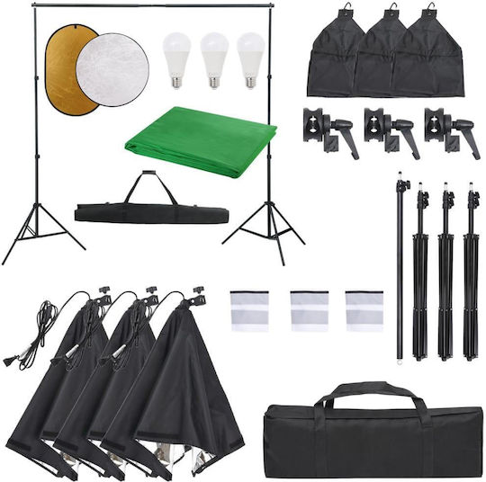vidaXL Set Lumină, Fundal & Reflector Kit de iluminat pentru Studio