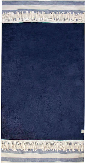 White Fabric Stripes Βαμβακερή Μπλε με Κρόσσια 150x80εκ.
