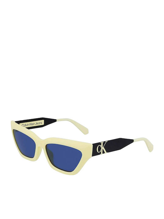 Calvin Klein Women's Sunglasses with Yellow Plastic Frame and Blue Lens CKJ22640S 745