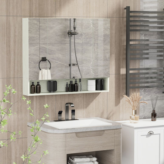 Kleankin 834-425WT Ορθογώνιος Καθρέπτης Μπάνιου με Ράφι & Ντουλάπι 90x75cm Λευκός