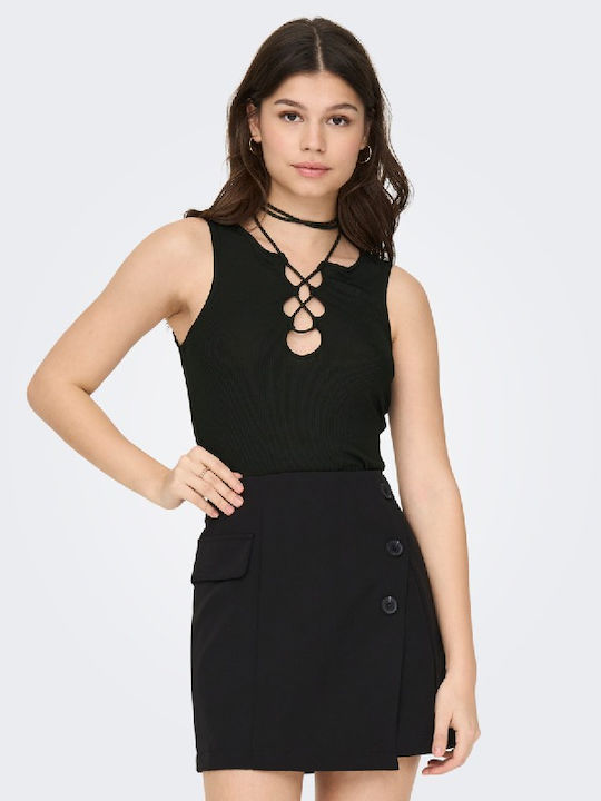 Only Damen Sommerliches Crop Top Ärmellos Schwarz