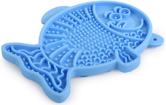 All For Paws Calming Pals Lick A Fish Silicone Feeder Slow Feeder for Dog & Cat with Base 18cm in Blue Color