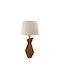 Inart Wood Vintage Table Lamp with Beige Shade and Brown Base