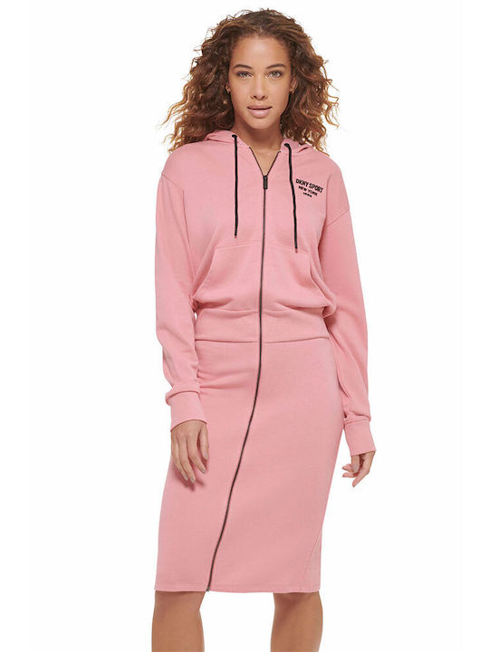 DKNY Midi Dress with Hood Pink