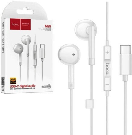 Hoco M95 Earbuds Freihändig Kopfhörer mit Stecker USB-C Weiß