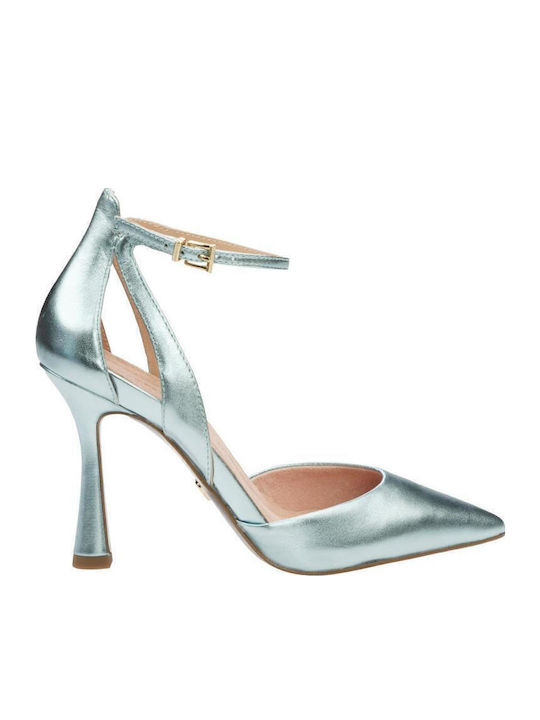 Μυτερές Γόβες με Λουράκι Light Blue Met