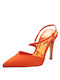 Sante Leather Pointed Toe Stiletto Orange High Heels with Strap