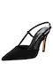 Sante Leather Pointed Toe Stiletto Black High Heels with Strap