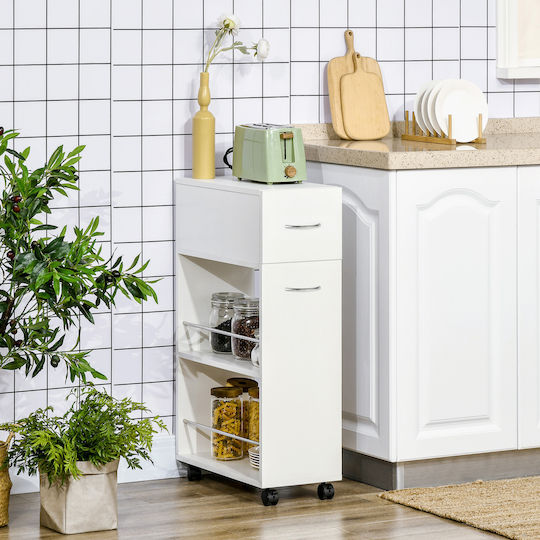 HomCom Тролей Кухненски Inox 3 Позиции Бял 50x25x85см