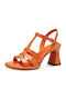 Tamaris Patent Leather Women's Sandals Orange Patent with Chunky Medium Heel