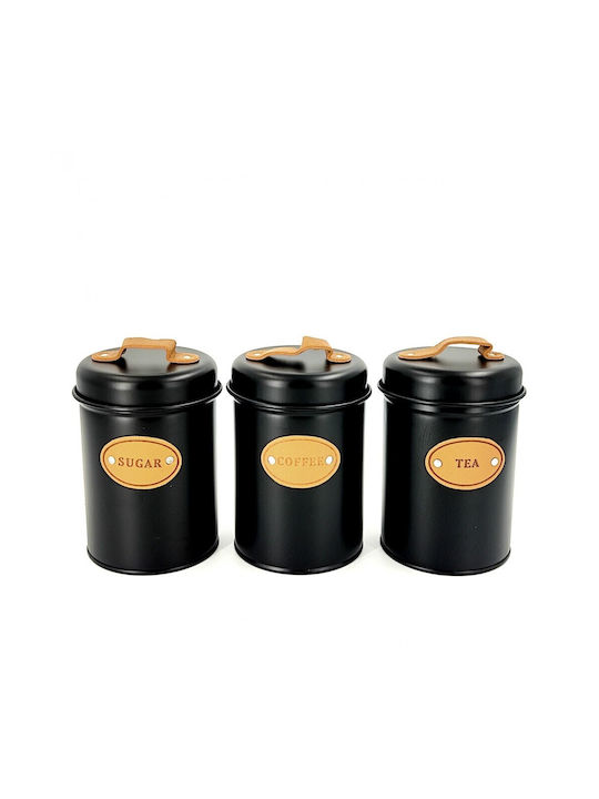 Etoile Βάζο Ζάχαρη / Καφέ / Τσάι με Καπάκι Μεταλλικό σε Μαύρο Χρώμα 11x11x17cm 3τμχ