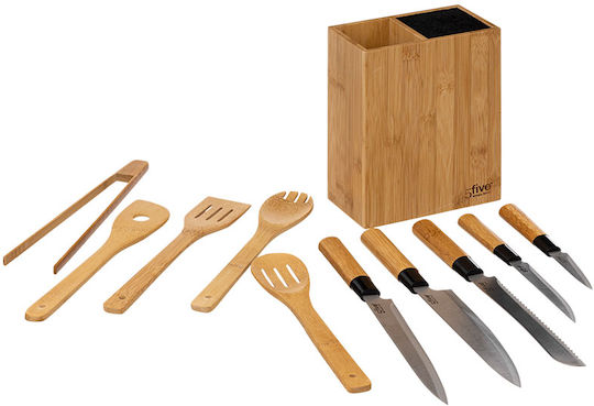 5Five F-V Bamboo Σετ Μαχαίρια με Βάση από Ανοξείδωτο Ατσάλι 5τμχ