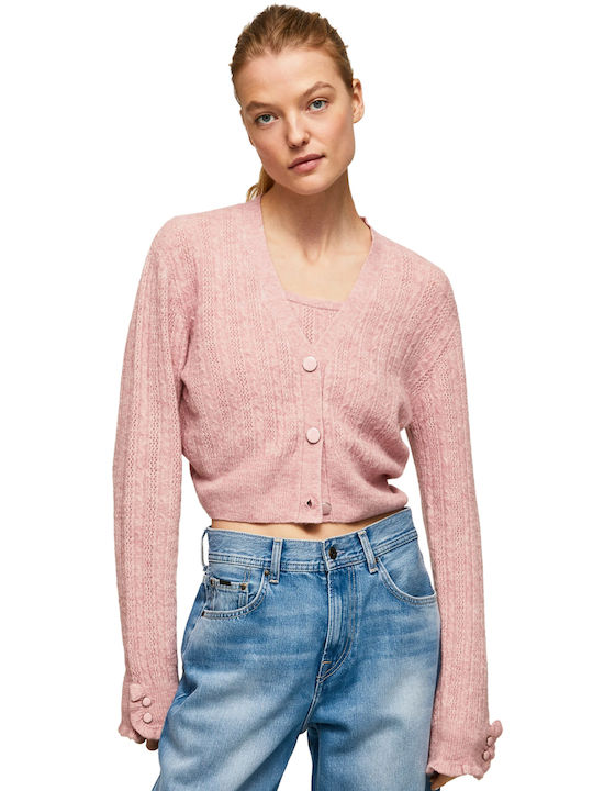 Pepe Jeans Κοντή Γυναικεία Πλεκτή Ζακέτα σε Ροζ Χρώμα