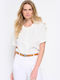 Bill Cost Women's Summer Blouse with 3/4 Sleeve White