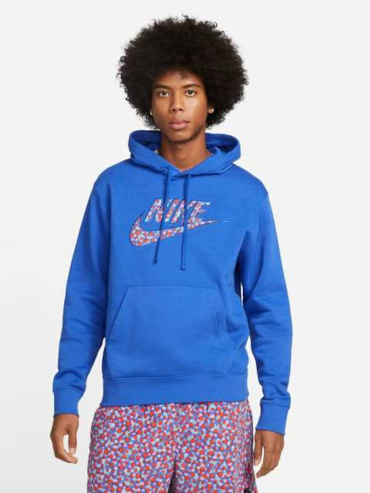 Nike Ανδρικό Φούτερ με Κουκούλα και Τσέπες Μπλε