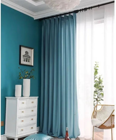 My Home Luxury Perdea Cu Capse Velour Satin Albastru Petrol 280x270cm