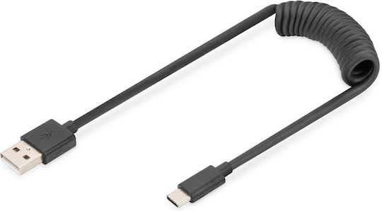 Digitus Spiral USB 2.0 Cable USB-C Male - USB-A 60W PD Black 1m AK-300430-006-S