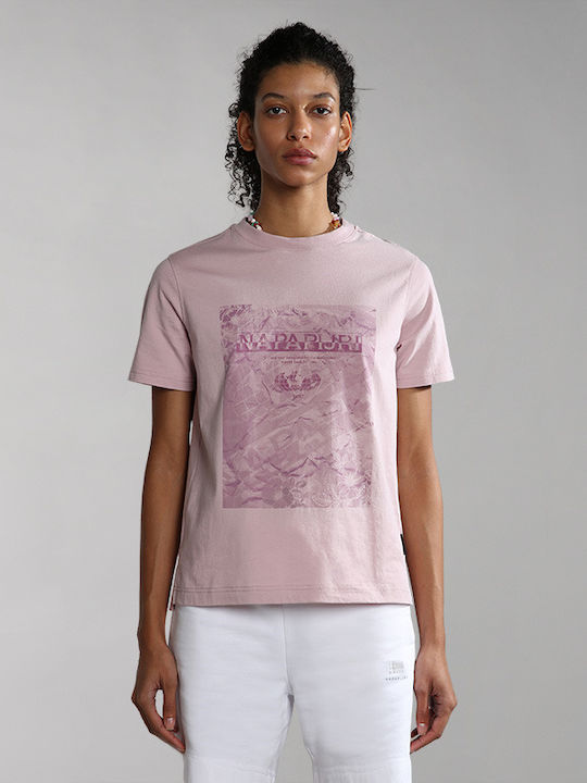 Napapijri Γυναικείο T-shirt Λιλά με Στάμπα